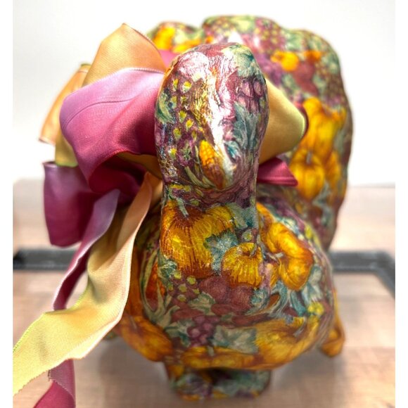 Decoupage Thanksgiving Turkey Figurine With Harvest Design - Picture 2 of 4